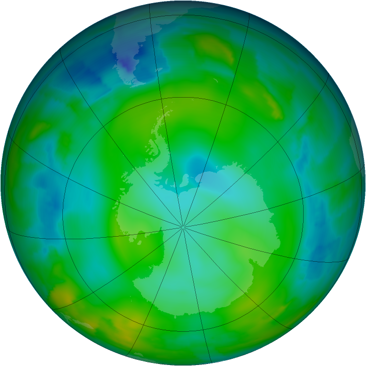 Antarctic ozone map for 25 June 2012